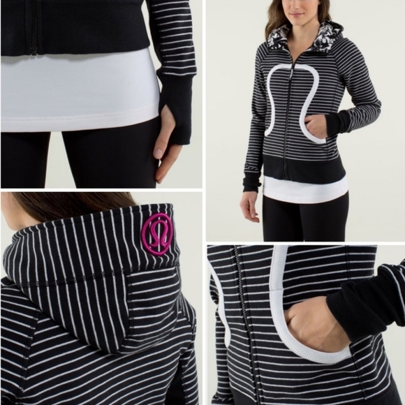 Lululemon Womens Scuba Hoodie Jacket in Parallel Stripe Black/white Stretch Sz 4 - Picture 9 of 9